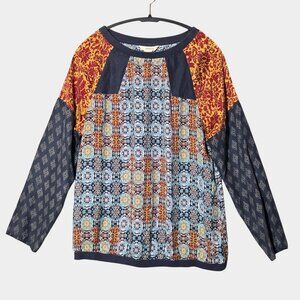 Sundance Women's Silk Long Sleeve Patchwork Top L Multicolor Fall Artsy Boho